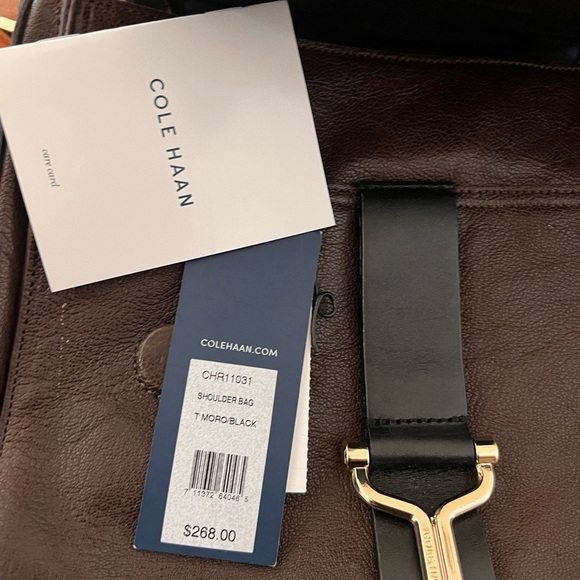 Cole Haan 2 tone leather messenger style crossbody/shoulder bag - Picture 3 of 4